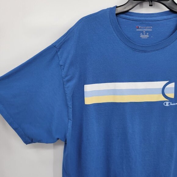 Champion Men Blue Short Sleeve Crew Neck Stripe Graphic Tee Shirt Top Size XL - Picture 2 of 11